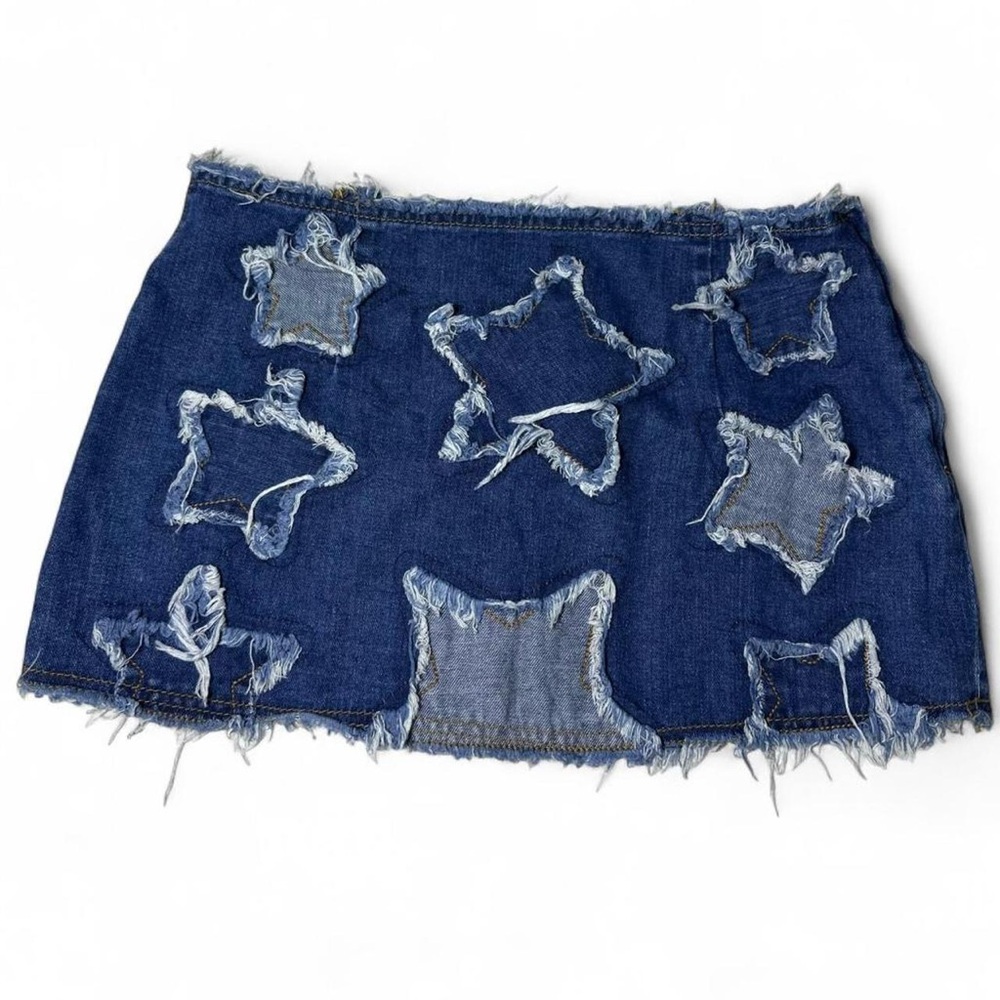 SHEIN Blue Star Patch Denim Mini Skirt
